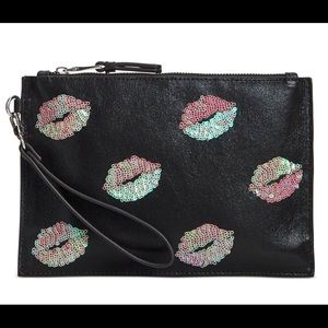 Inc Womens Molyy Pink Sequin Lips Pouch Wristlet